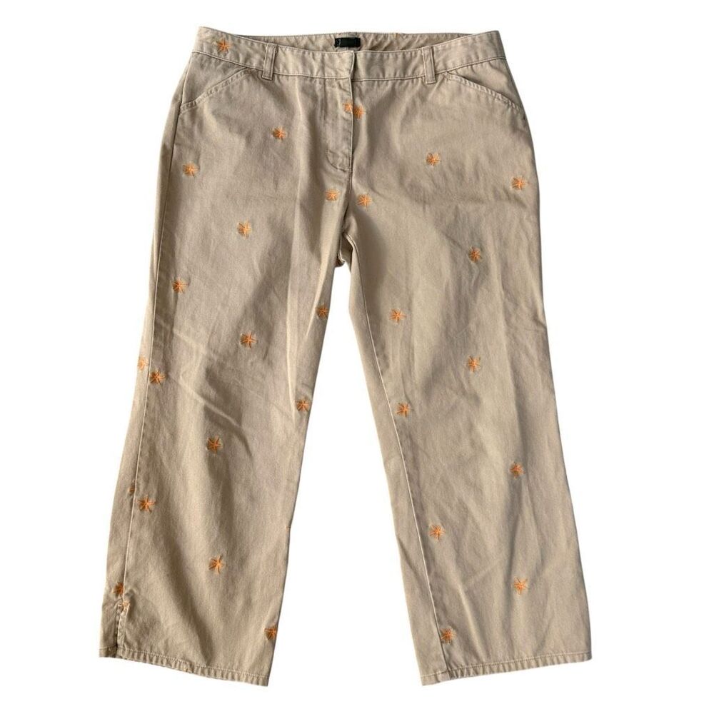 J. Crew Factory Beige Cropped Pants with Orange Embroidery